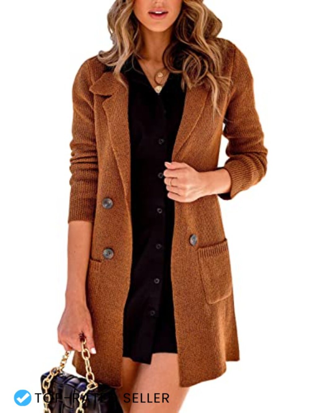 Women's Open Front Button Down Long Sleeve Knit Cardigan Loose Fit Sweater